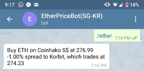 Ethereum Telegram BOT example chat